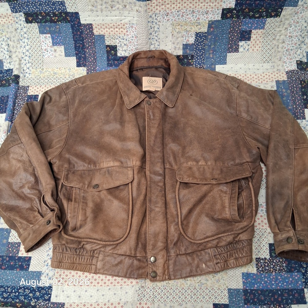 Vintage 90s Georgetown Leather Design Mens XL Brown Patina Aviator Bomber Jacket